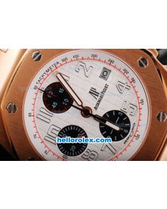 Audemars Piguet Royal Oak Swiss Valjoux 7750 Movement RG Case with White Dial and White Numeral Marker-Brown Leather Strap