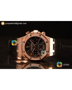Royal Oak Chrono Rose Gold Case With Black Dial Clone AP3126 Automatic Black Leather